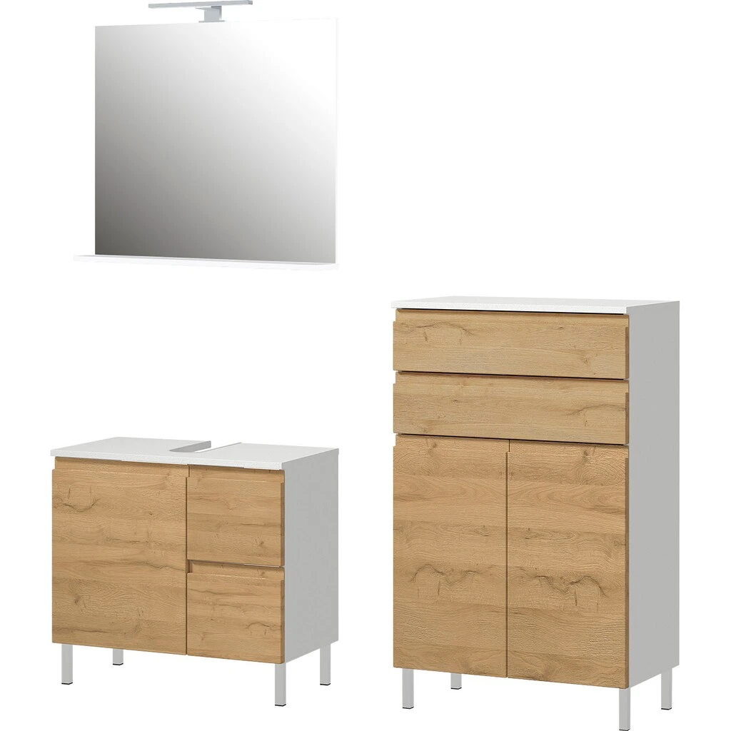 GERMANIA Badmöbel-Set »Torrance«, (3 St.), Waschbecken-Unterschrank, Spiegel Mit Beleuchtung Und Kommode 2 GERMANIA Badmöbel-Set »Torrance«, (3 St.), Waschbecken-Unterschrank, Spiegel Mit Beleuchtung Und Kommode – Bild 2