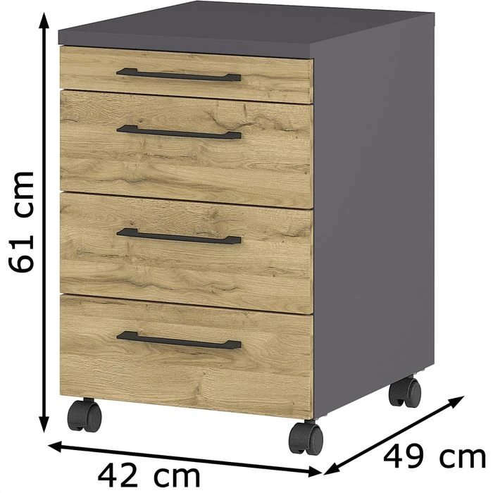 Germania Rollcontainer Profi 2.0, Holz, Grandson-eiche / Graphit, Mit 4 Schüben 2 Germania Rollcontainer Profi 2.0, Holz, Grandson-eiche / Graphit, Mit 4 Schüben – Bild 2