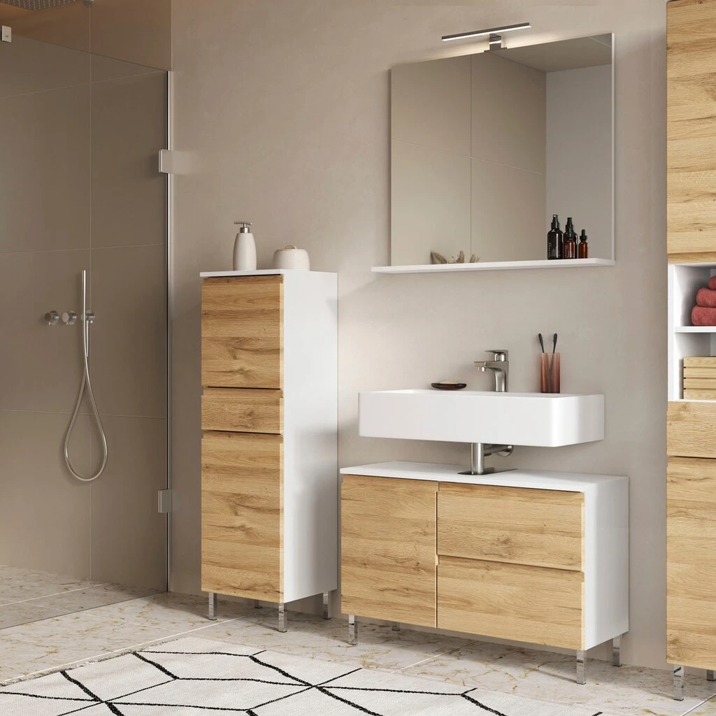 GERMANIA Badmöbel-Set »Torrance«, (3 St.), Bestehend Aus Unterschrank, Spiegel Mit Beleuchtung Und Schrank 1 GERMANIA Badmöbel-Set »Torrance«, (3 St.), Bestehend Aus Unterschrank, Spiegel Mit Beleuchtung Und Schrank