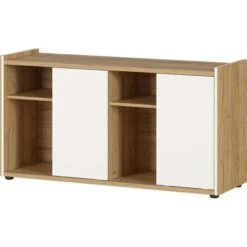 Germania Schiebetürenregal Indianapolis 4147-242, 1 Ordnerhöhe, 120 X 64 X 40cm Navarra Eiche / Weiß