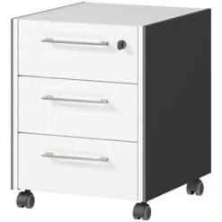 Germania Rollcontainer Pasadena 4257-569, Holz, Weiß / Graphit, Mit 3 Schüben, Abschließbar