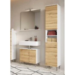 GERMANIA Badmöbel-Set »Torrance«, (3 St.), Waschbecken-Unterschrank, Spiegel Mit Beleuchtung Und Hochschrank