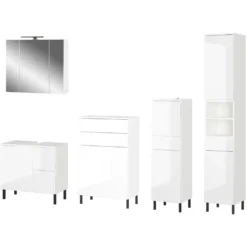 GERMANIA Badmöbel-Set »Scantic«, (5 St.), Bestehend Aus Kommode, Schrank, Hochschrank, Waschbeckenunterschrank