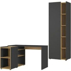 Germania Büromöbel-Set Austin, Graphit, 2-teilig, Schreibtischkombination, Kombischrank, 5 OH