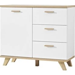 Germania Sideboard Oslo 3218, Weiß / Sanremo Eiche, Mit Tür Und Schubladen, Maße: 96 X 85cm